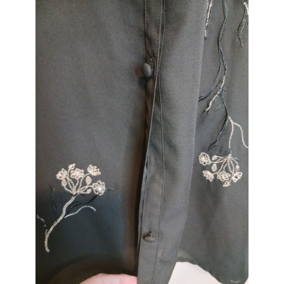 Laura Scott Womens Long Sleeve Button Down Polyester Shirt Floral Applica Sz 16 - Picture 7 of 7